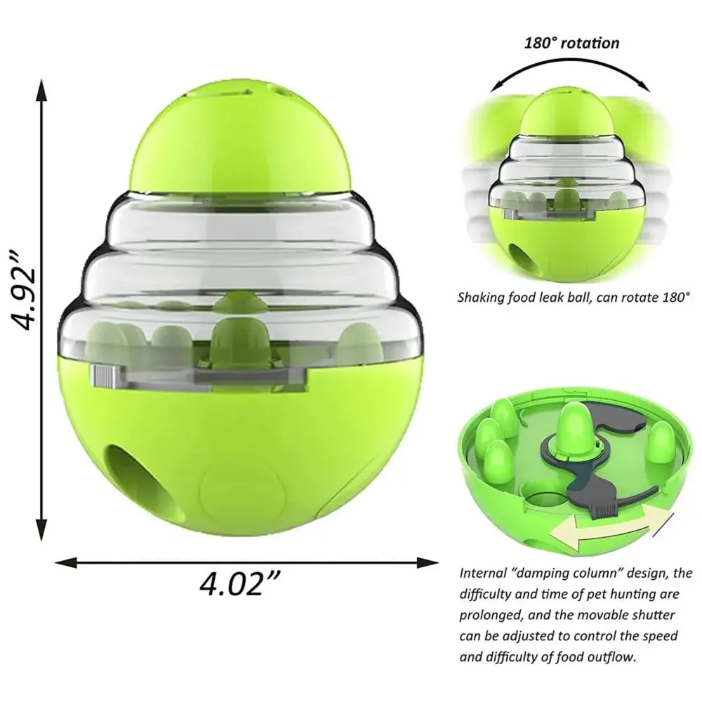 Dog Food Treat Dispenser Ball Toy, Interactive Puzzle Treat Ball, Slow Feeder Pet Food Treat Ball, Tumbler Design IQ Ball for Puppy, Cats, Dogs, and Pets Green