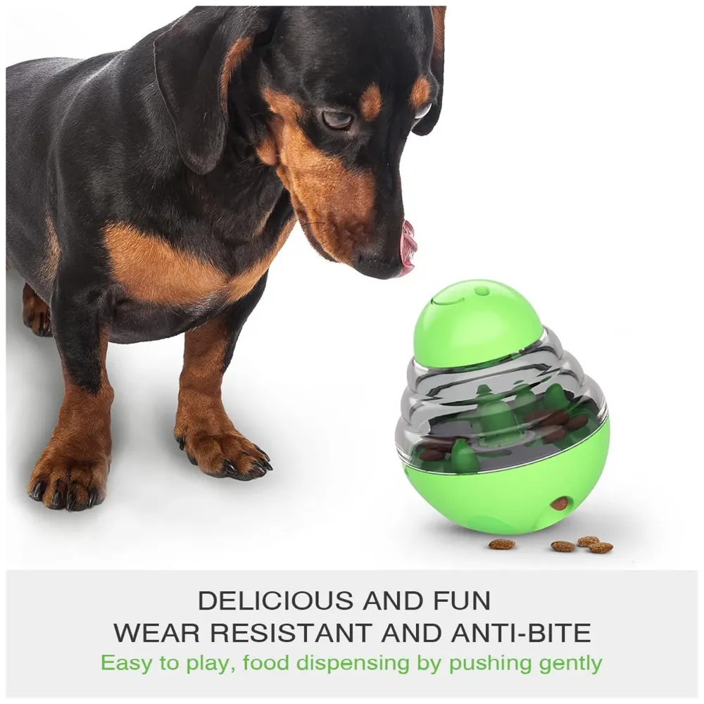 Dog Food Treat Dispenser Ball Toy, Interactive Puzzle Treat Ball, Slow Feeder Pet Food Treat Ball, Tumbler Design IQ Ball for Puppy, Cats, Dogs, and Pets Green