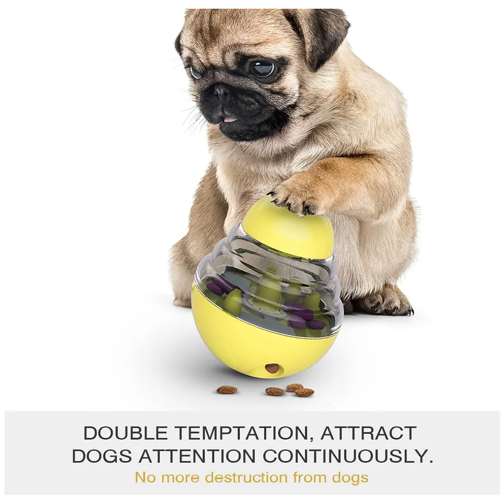 Dog Food Treat Dispenser Ball Toy, Interactive Puzzle Treat Ball, Slow Feeder Pet Food Tumbler Design IQ for Puppy, Cats, Dogs, and Pets Yellow Premium
