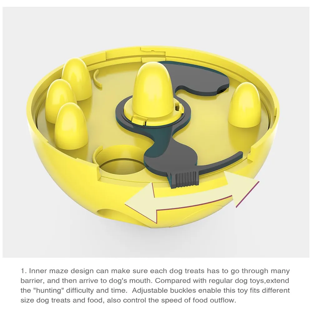 Dog Food Treat Dispenser Ball Toy, Interactive Puzzle Treat Ball, Slow Feeder Pet Food Tumbler Design IQ for Puppy, Cats, Dogs, and Pets Yellow Premium
