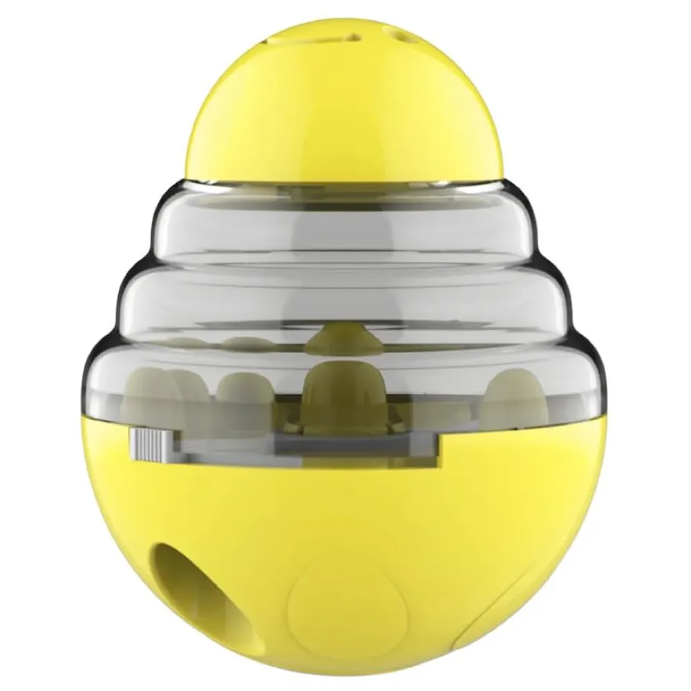 Dog Food Treat Dispenser Ball Toy, Interactive Puzzle Treat Ball, Slow Feeder Pet Food Tumbler Design IQ for Puppy, Cats, Dogs, and Pets Yellow Premium