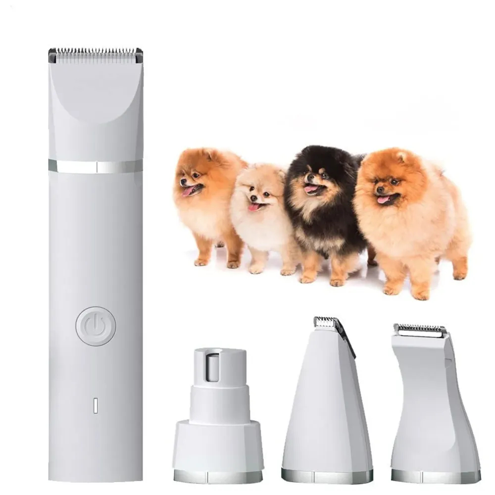 Unisex 4 in 1 Automatic Rechargeable Pet Hair Trimmer and Nail Grinder - Ear and Paw Trimmer for Dog and Cat - Cordless, Battery Powered