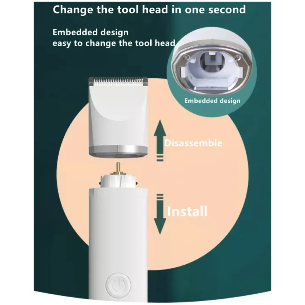 Unisex 4 in 1 Automatic Rechargeable Pet Hair Trimmer and Nail Grinder - Ear and Paw Trimmer for Dog and Cat - Cordless, Battery Powered - 5