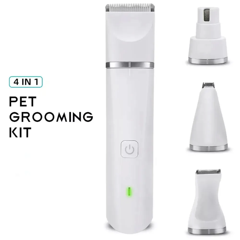 Unisex 4 in 1 Automatic Rechargeable Pet Hair Trimmer and Nail Grinder - Ear and Paw Trimmer for Dog and Cat - Cordless, Battery Powered