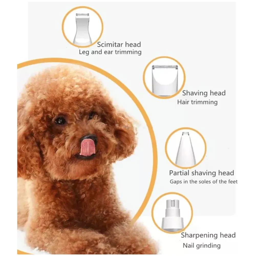Unisex 4 in 1 Automatic Rechargeable Pet Hair Trimmer and Nail Grinder - Ear and Paw Trimmer for Dog and Cat - Cordless, Battery Powered