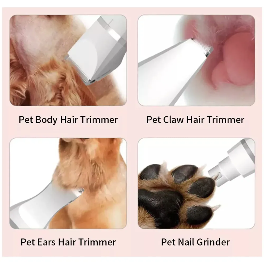 Unisex 4 in 1 Automatic Rechargeable Pet Hair Trimmer and Nail Grinder - Ear and Paw Trimmer for Dog and Cat - Cordless, Battery Powered