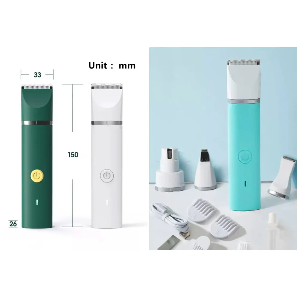 Unisex 4 in 1 Automatic Rechargeable Pet Hair Trimmer and Nail Grinder - Ear and Paw Trimmer for Dog and Cat - Cordless, Battery Powered