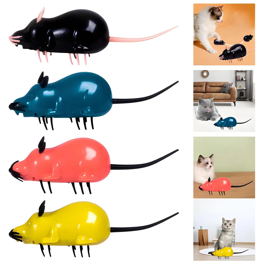 Automatic Interactive Vibrating Mouse Cat Teaser Toy Animal Shape Plaything Simulation Tricky Props Interactive Toy for Cats Kittens Colour May Vary - 2