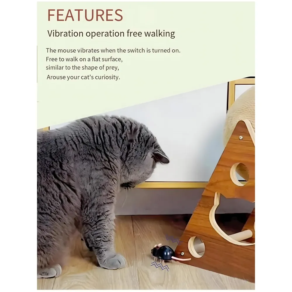 Automatic Interactive Vibrating Mouse Cat Teaser Toy Animal Shape Plaything Simulation Tricky Props Interactive Toy for Cats Kittens Colour May Vary - 3