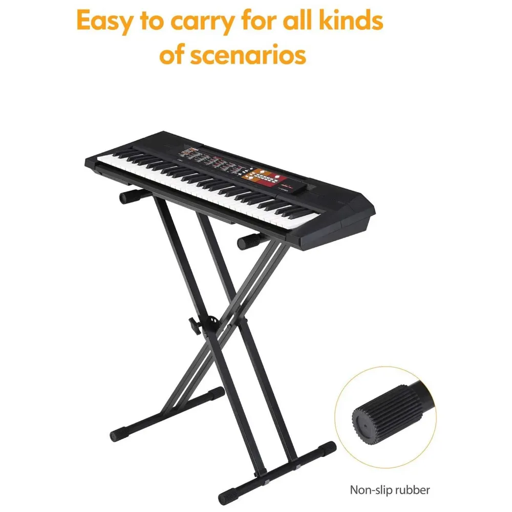 Piano Stand, Double-X, Adjustable Piano Keyboard Stand with Locking Straps. Anti-Slip Stable Feet, Keyboard Holder Portable.