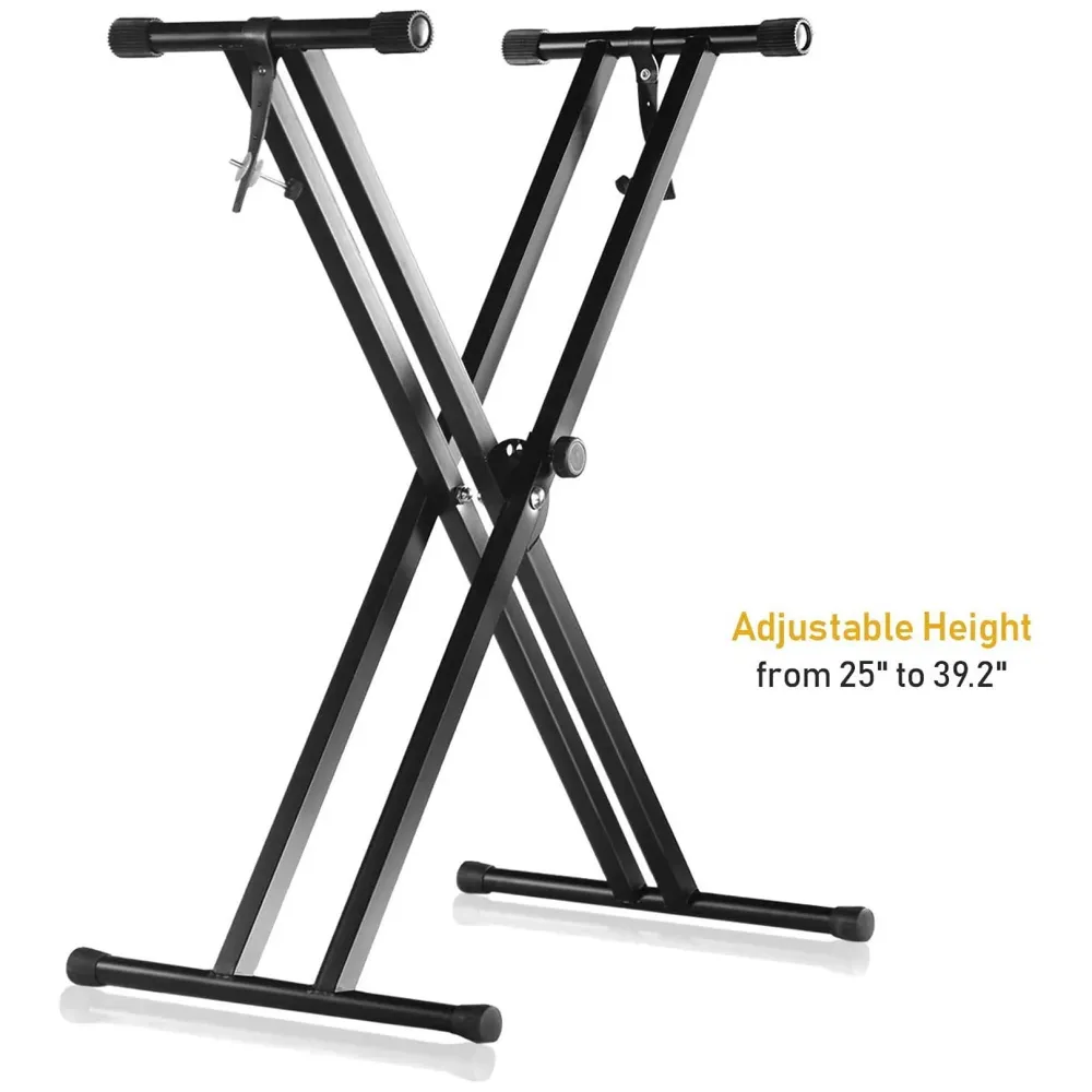 Piano Stand, Double-X, Adjustable Piano Keyboard Stand with Locking Straps. Anti-Slip Stable Feet, Keyboard Holder Portable.