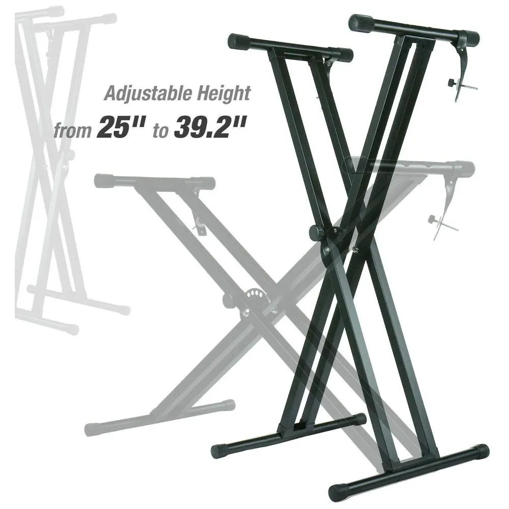 Piano Stand, Double-X, Adjustable Piano Keyboard Stand with Locking Straps. Anti-Slip Stable Feet, Keyboard Holder Portable.