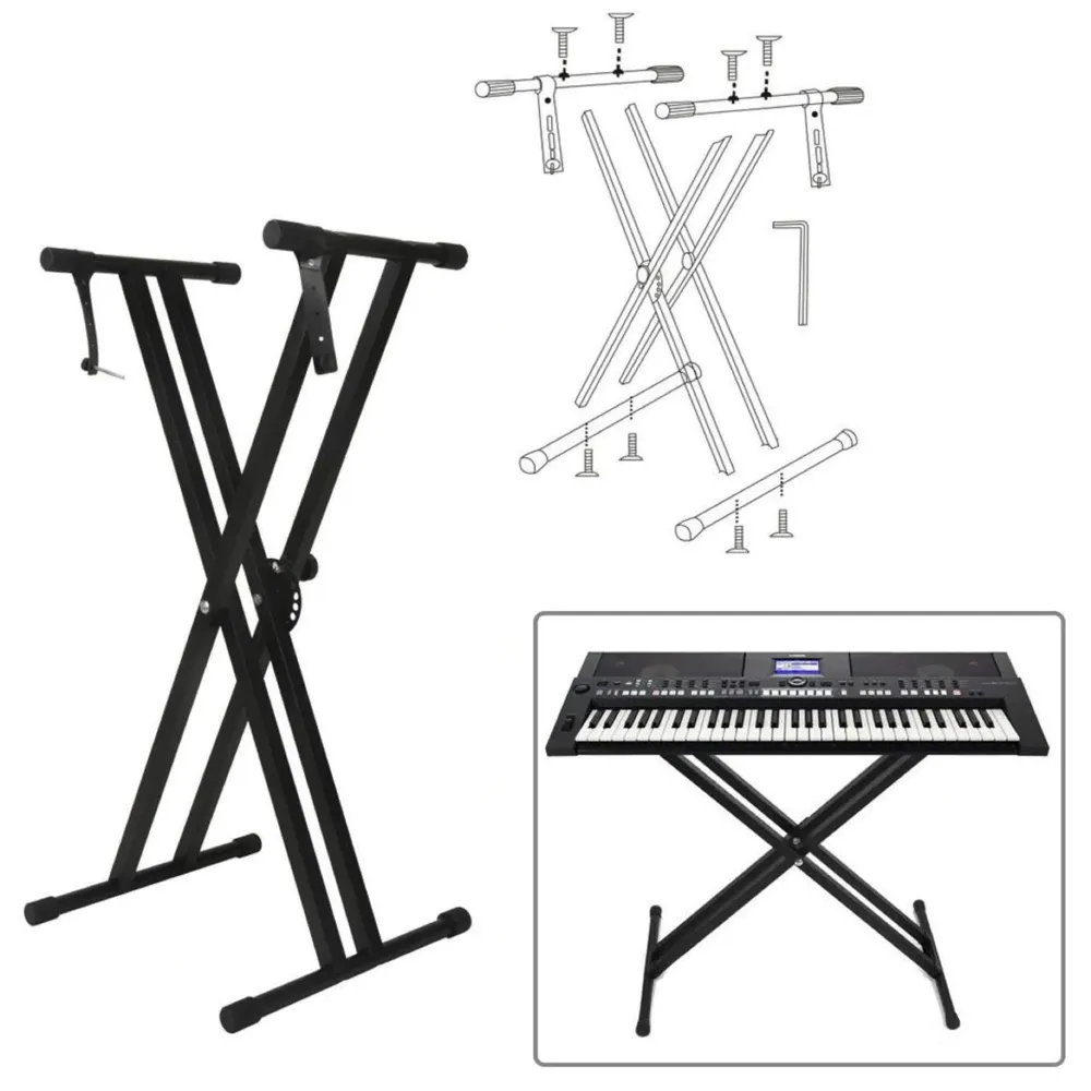 Piano Stand, Double-X, Adjustable Piano Keyboard Stand with Locking Straps. Anti-Slip Stable Feet, Keyboard Holder Portable.
