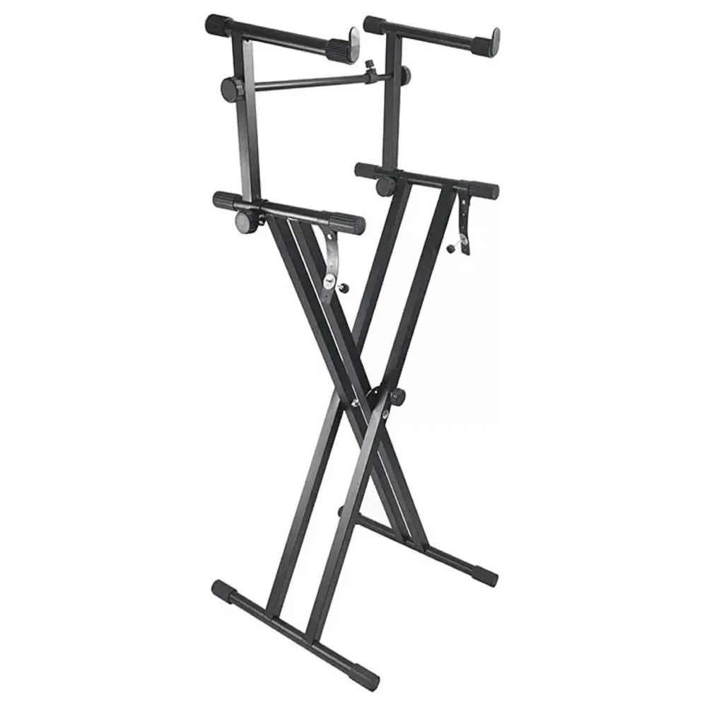 Dual Double-X, Adjustable Piano Keyboard Stand with Locking Straps. Anti-Slip Stable Feet, Keyboard Holder Portable. 2 keyboards in 1 Stand