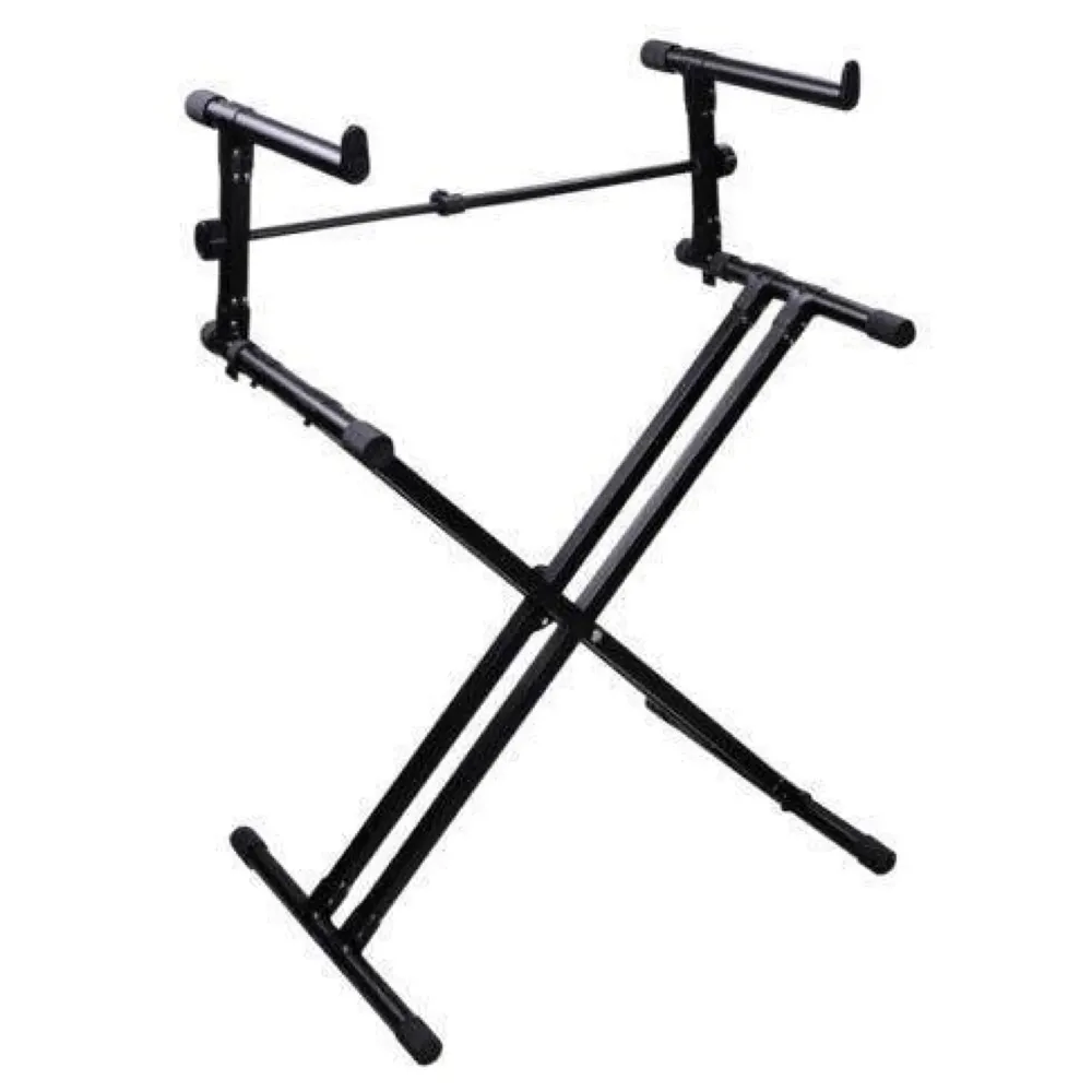 Dual Double-X, Adjustable Piano Keyboard Stand with Locking Straps. Anti-Slip Stable Feet, Keyboard Holder Portable. 2 keyboards in 1 Stand