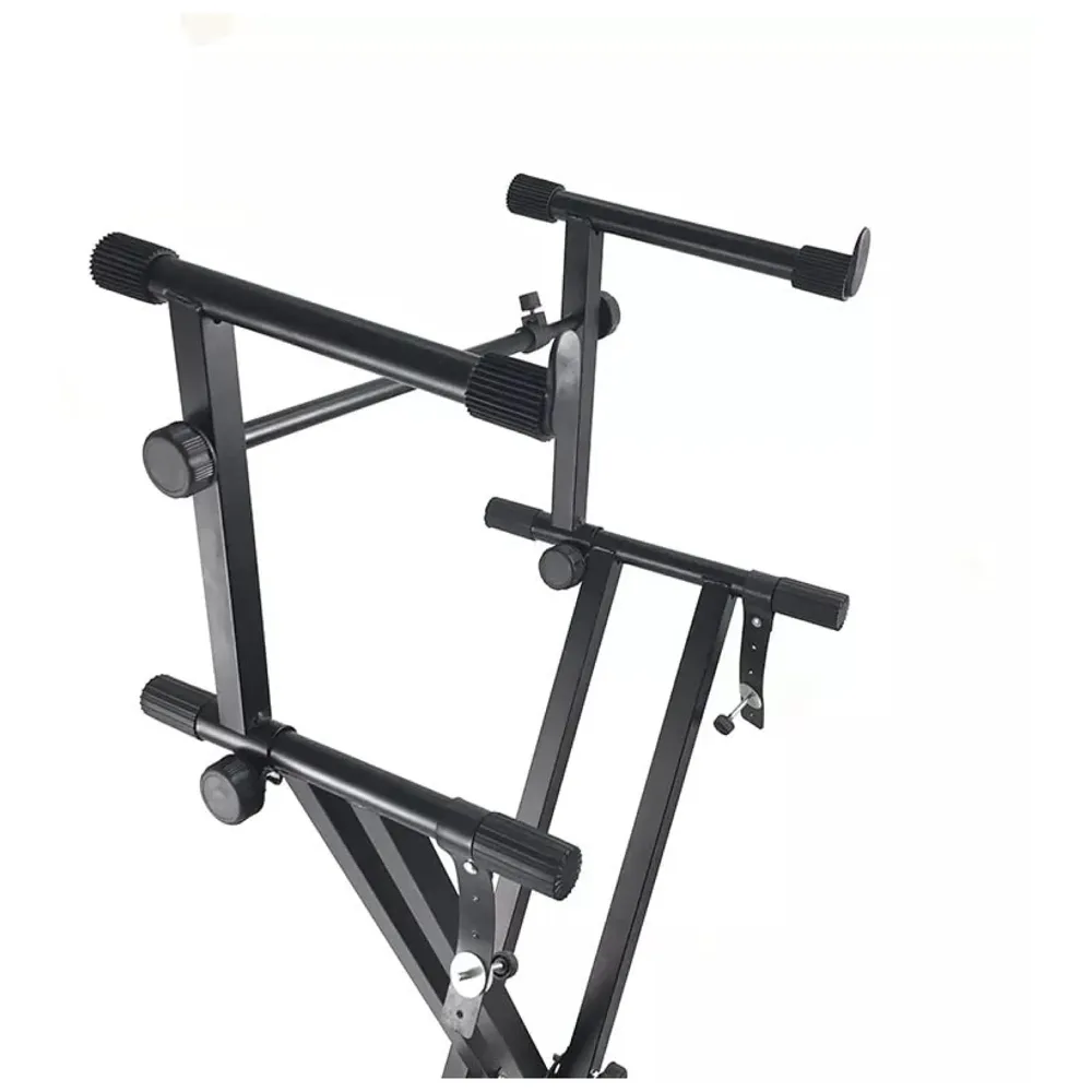 Dual Double-X, Adjustable Piano Keyboard Stand with Locking Straps. Anti-Slip Stable Feet, Keyboard Holder Portable. 2 keyboards in 1 Stand