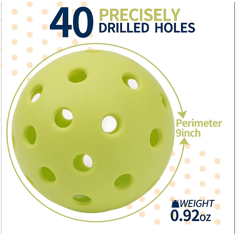 6 Pcs Pickleball Ball, 40 Holes, 9 cm Standard Diameter, Indoor Outdoor Practice Light Material Good Bounce, Colour May Vary.