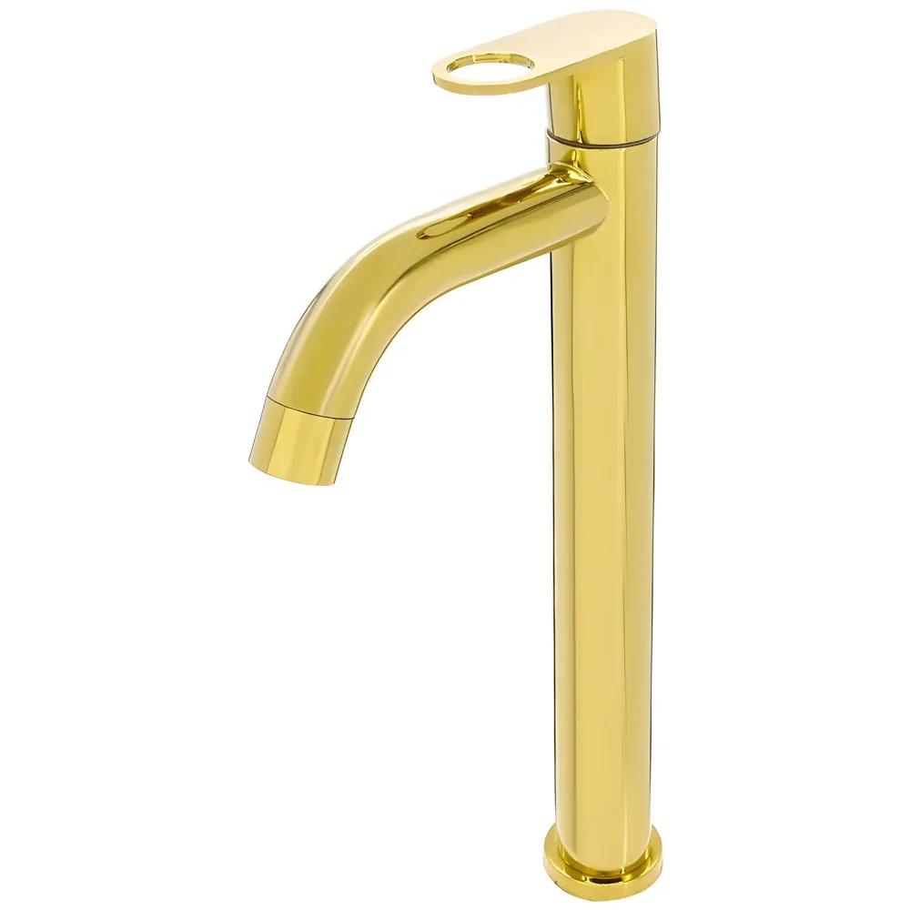 AQUAKART SS Extended Tall Body Pillar Cock 12'' Tap Gold Faucet Waterfall Single Lever, SS Material, Golden for Wash Basin Bathroom 12 Inches Height