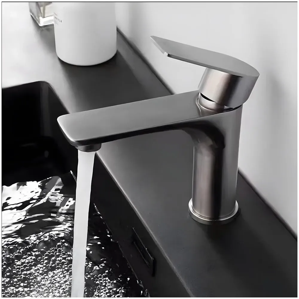 Dark Grey Faucet Pillar Cock Tap Single Knob, SS 304 Material, for Wash Basin Bathroom 8 Inches Height Cold Water Only - 20cm Height - 5