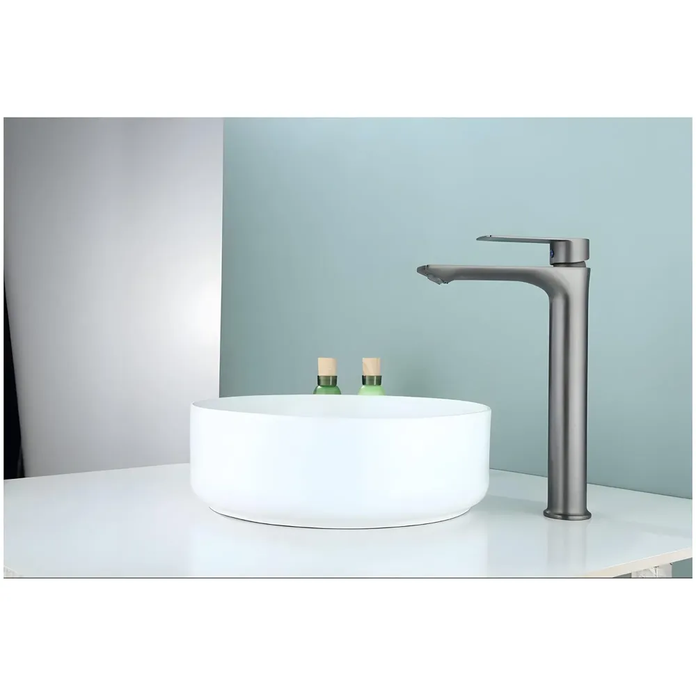 Dark Grey Faucet Tall Pillar Cock Tap Single Knob, SS 304 Material, for Wash Basin Bathroom 12 Inches Height Cold Water Only - 30cm Height