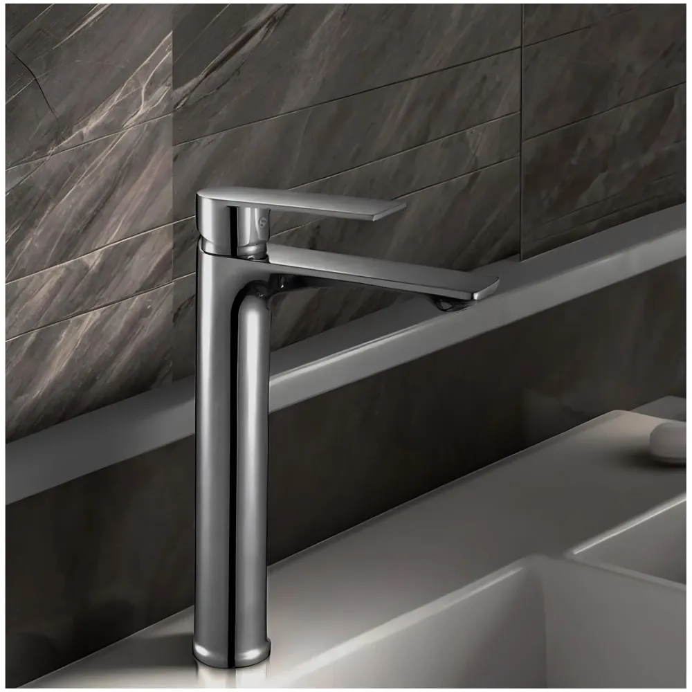 Dark Grey Faucet Tall Pillar Cock Tap Single Knob, SS 304 Material, for Wash Basin Bathroom 12 Inches Height Cold Water Only - 30cm Height