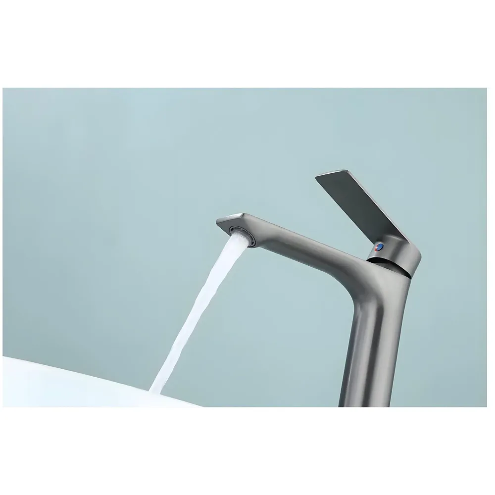 Dark Grey Faucet Tall Pillar Cock Tap Single Knob, SS 304 Material, for Wash Basin Bathroom 12 Inches Height Cold Water Only - 30cm Height