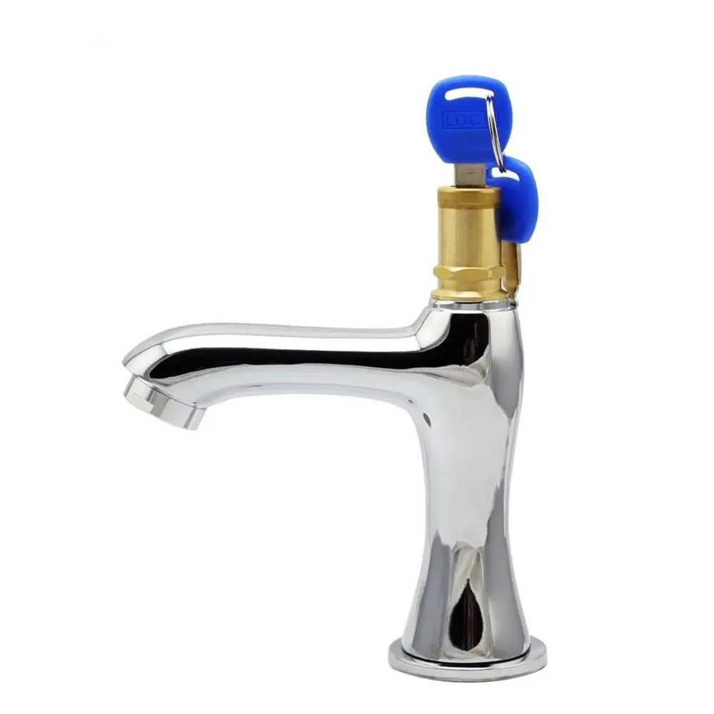 Tap With Lock and Key, 1/2" Thread Water Pillar Cock, Lockable Faucet for Outdoor Garden, Brass Water Tap