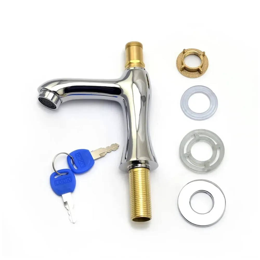 Tap With Lock and Key, 1/2" Thread Water Pillar Cock, Lockable Faucet for Outdoor Garden, Brass Water Tap