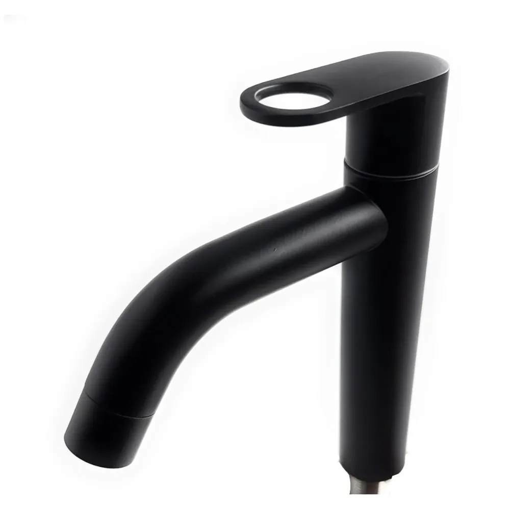 SS Extended Short Body Pillar Cock 7'' Tap Black Faucet Waterfall Single Lever, SS Material, for Wash Basin Bathroom 7 Inches Height