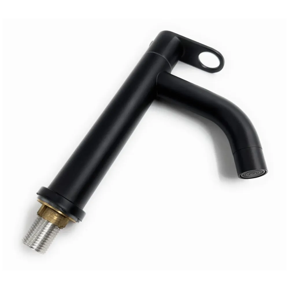 SS Extended Short Body Pillar Cock 7'' Tap Black Faucet Waterfall Single Lever, SS Material, for Wash Basin Bathroom 7 Inches Height