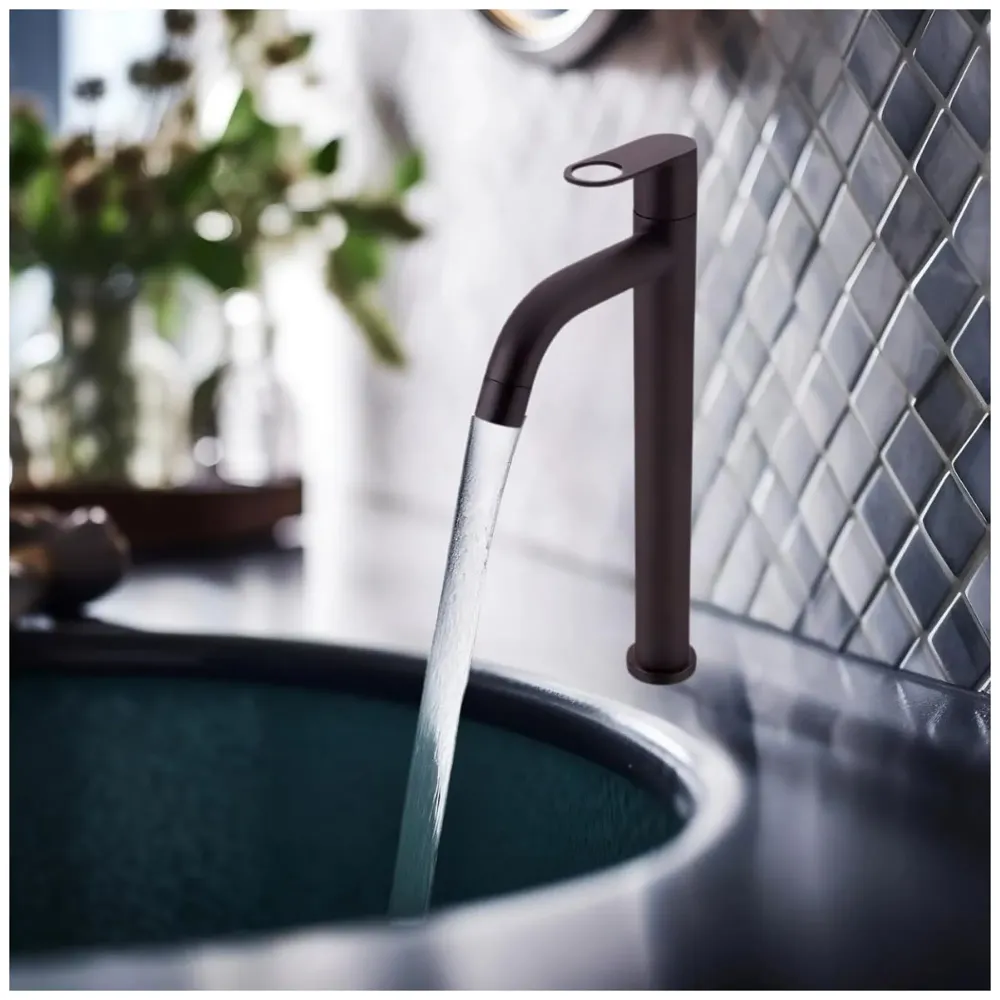 SS Extended Tall Body Pillar Cock 12''Tap Black Faucet Waterfall Single Lever, SS Material, for Wash Basin Bathroom 12 Inches Height - 2