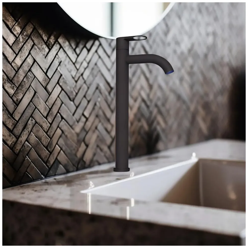 SS Extended Tall Body Pillar Cock 12''Tap Black Faucet Waterfall Single Lever, SS Material, for Wash Basin Bathroom 12 Inches Height - 4
