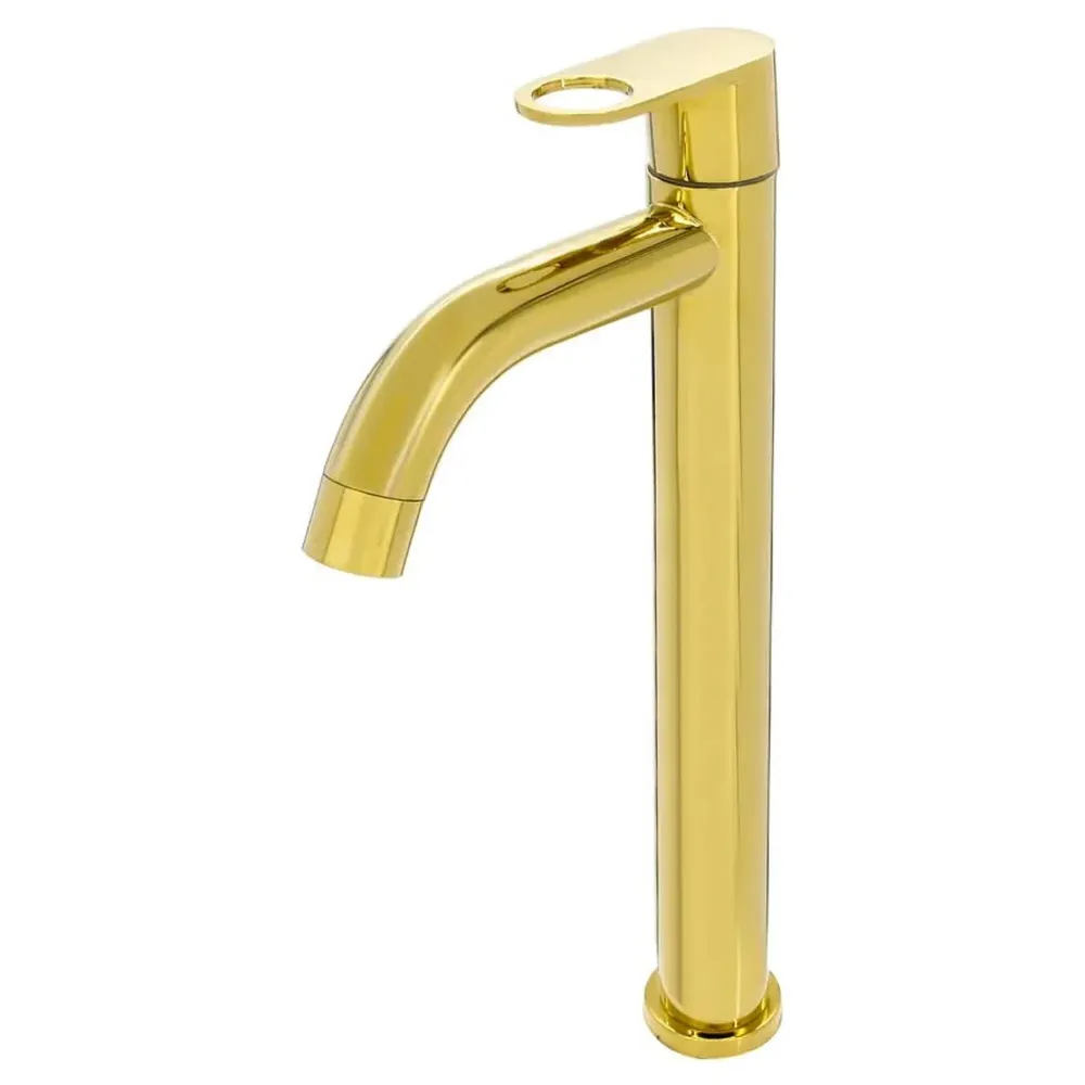 SS Extended Tall Body Pillar Cock 12'' Tap Gold Faucet Waterfall Single Lever, SS Material, Golden for Wash Basin Bathroom 12 Inches Height