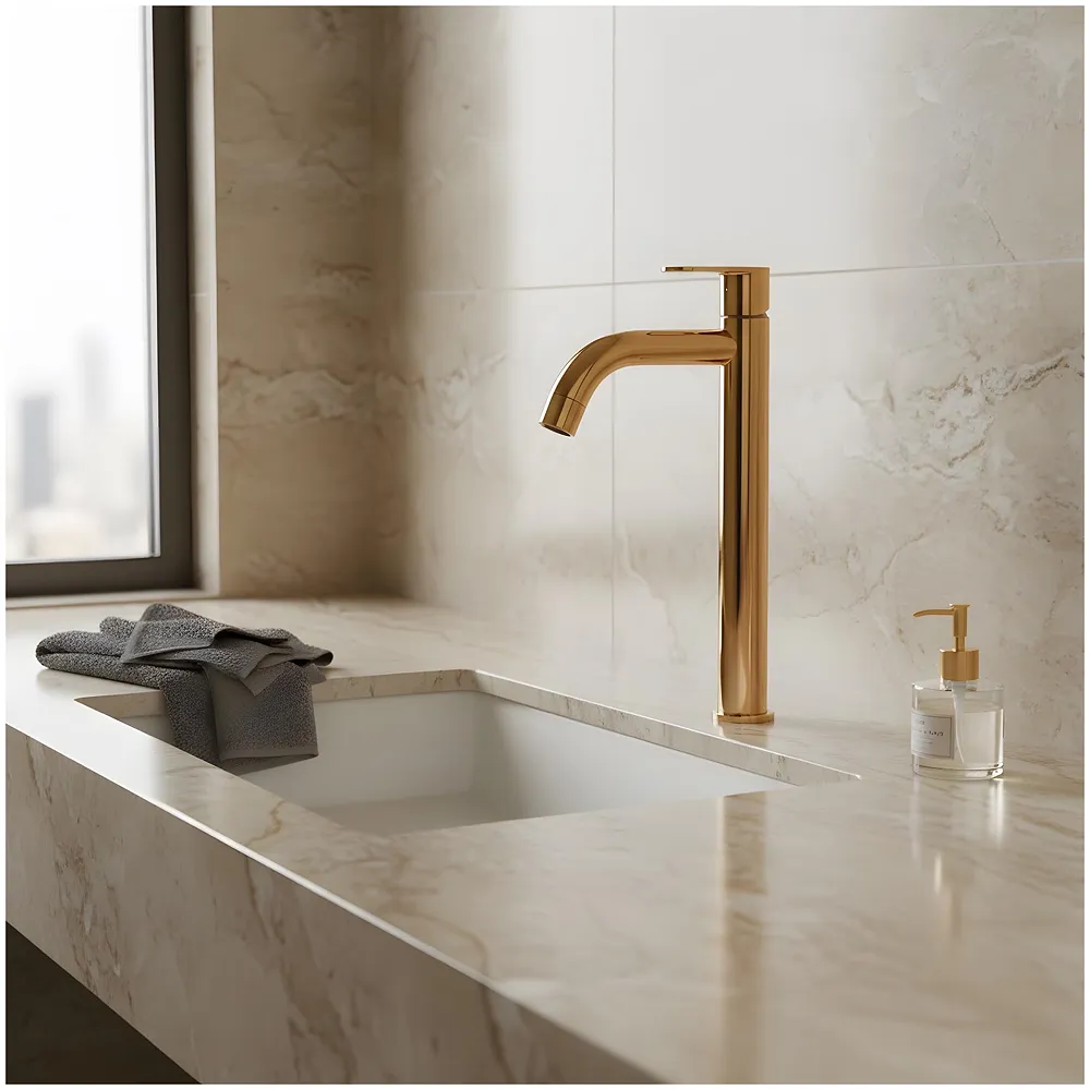 SS Extended Tall Body Pillar Cock 12'' Tap Rose Gold, Faucet, Waterfall, Single Lever, SS Material, Rosegold for Wash Basin, Bathroom 12 Inches Height