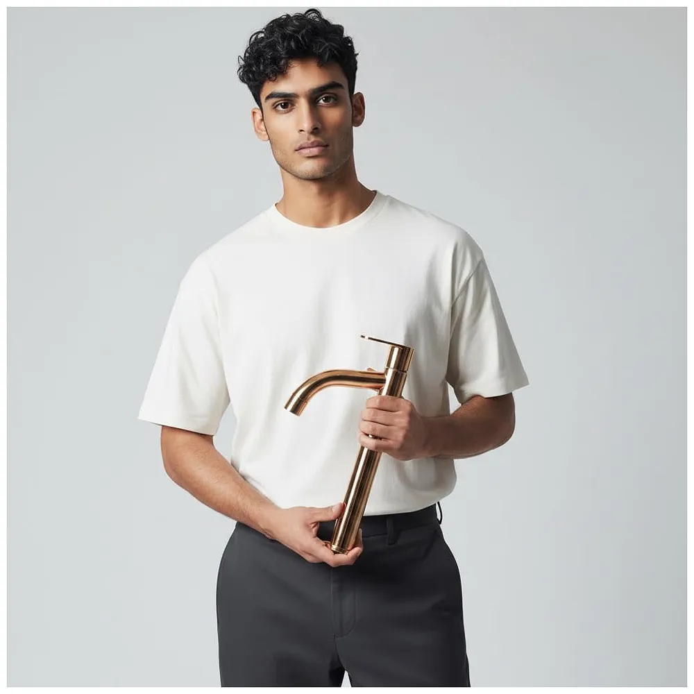 SS Extended Tall Body Pillar Cock 12'' Tap Rose Gold, Faucet, Waterfall, Single Lever, SS Material, Rosegold for Wash Basin, Bathroom 12 Inches Height