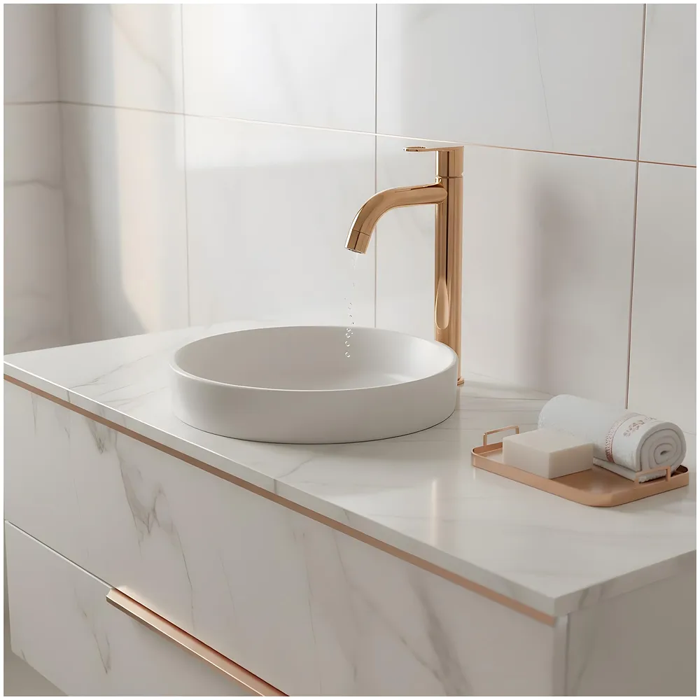 SS Extended Tall Body Pillar Cock 12'' Tap Rose Gold, Faucet, Waterfall, Single Lever, SS Material, Rosegold for Wash Basin, Bathroom 12 Inches Height