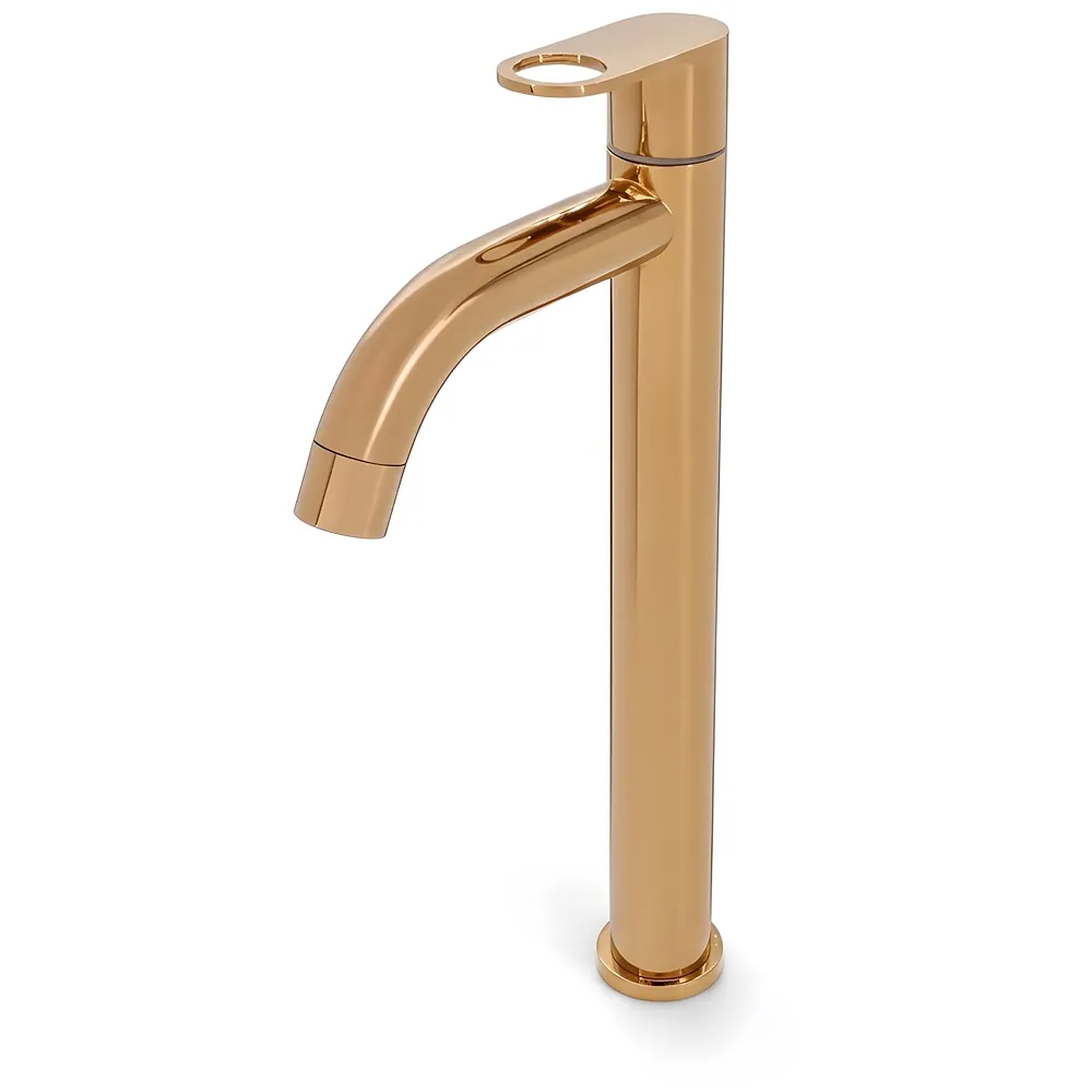 SS Extended Tall Body Pillar Cock 12'' Tap Rose Gold, Faucet, Waterfall, Single Lever, SS Material, Rosegold for Wash Basin, Bathroom 12 Inches Height
