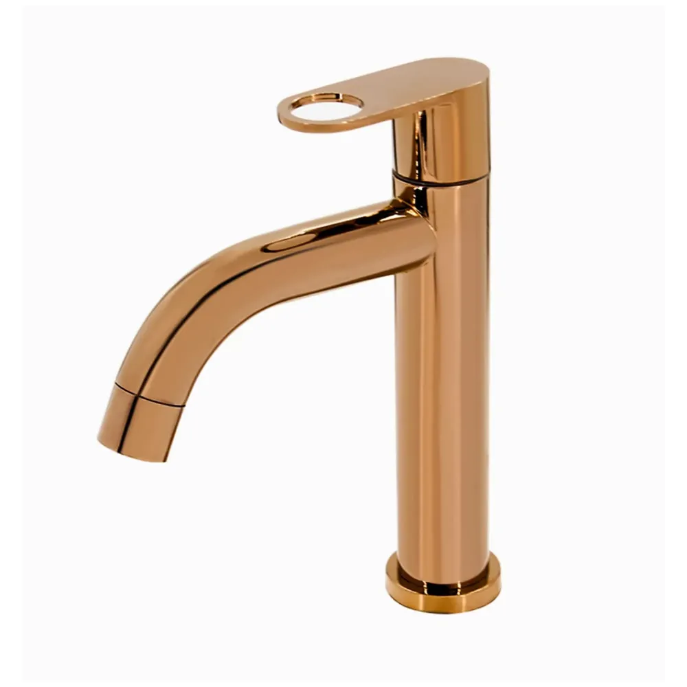 SS Extended Short Body Pillar Cock 7'' Tap Rose Gold Faucet Waterfall Single Lever, SS Material, Rosegold for Wash Basin Bathroom 7 Inches Height