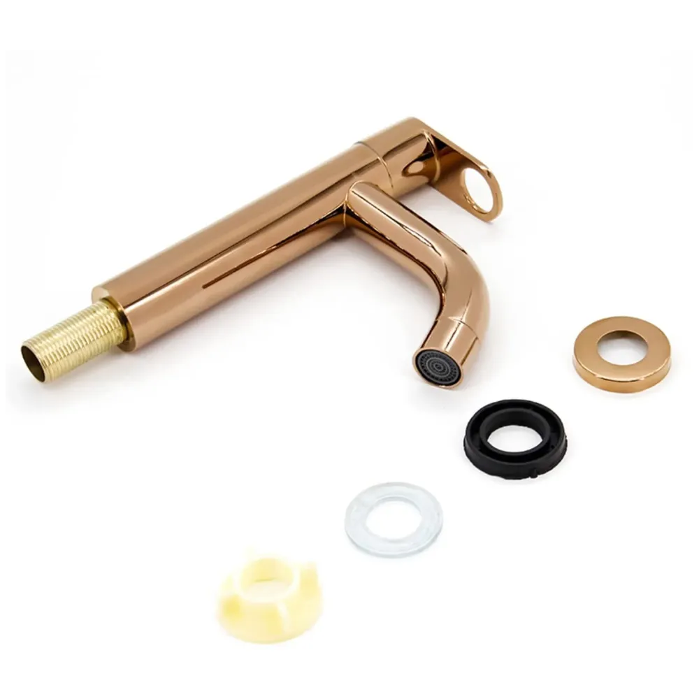 SS Extended Short Body Pillar Cock 7'' Tap Rose Gold Faucet Waterfall Single Lever, SS Material, Rosegold for Wash Basin Bathroom 7 Inches Height