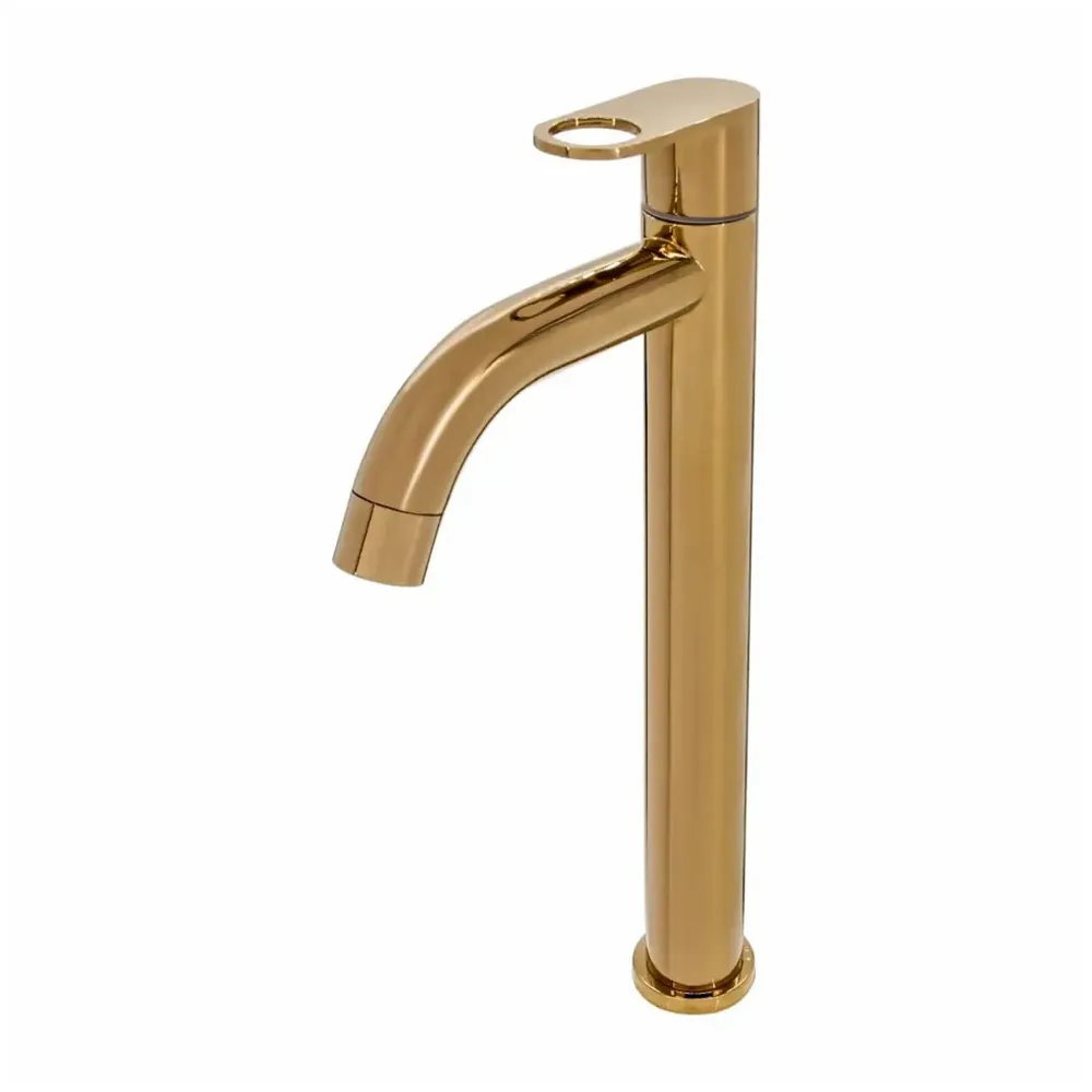 SS Extended Tall Body Pillar Cock 12'' Tap Rose Gold, Faucet, Waterfall, Single Lever, SS Material, Rosegold for Wash Basin, Bathroom 12 Inches Height