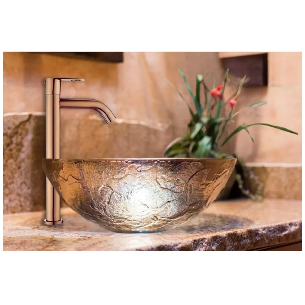 SS Extended Tall Body Pillar Cock 12'' Tap Rose Gold, Faucet, Waterfall, Single Lever, SS Material, Rosegold for Wash Basin, Bathroom 12 Inches Height