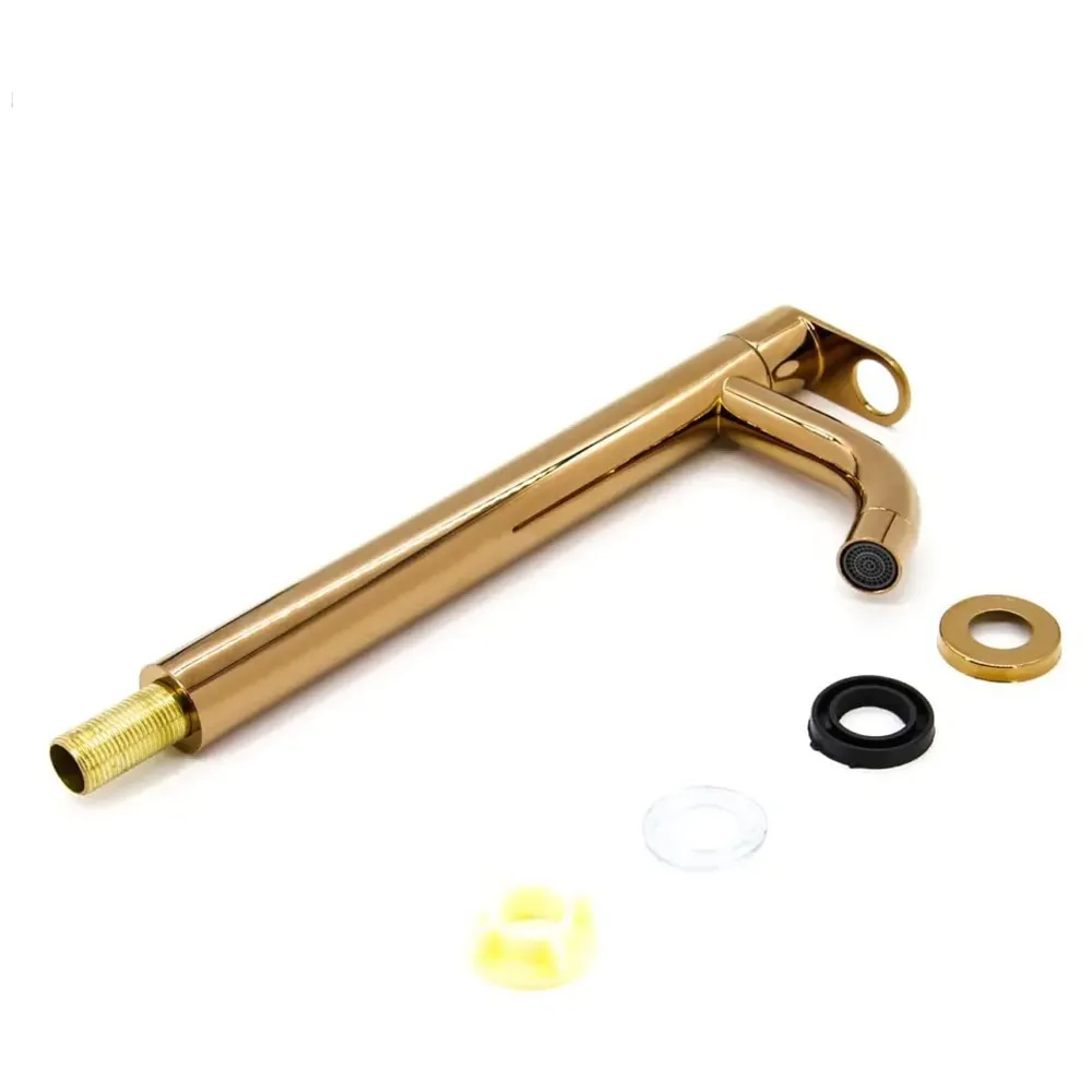 SS Extended Tall Body Pillar Cock 12'' Tap Rose Gold, Faucet, Waterfall, Single Lever, SS Material, Rosegold for Wash Basin, Bathroom 12 Inches Height