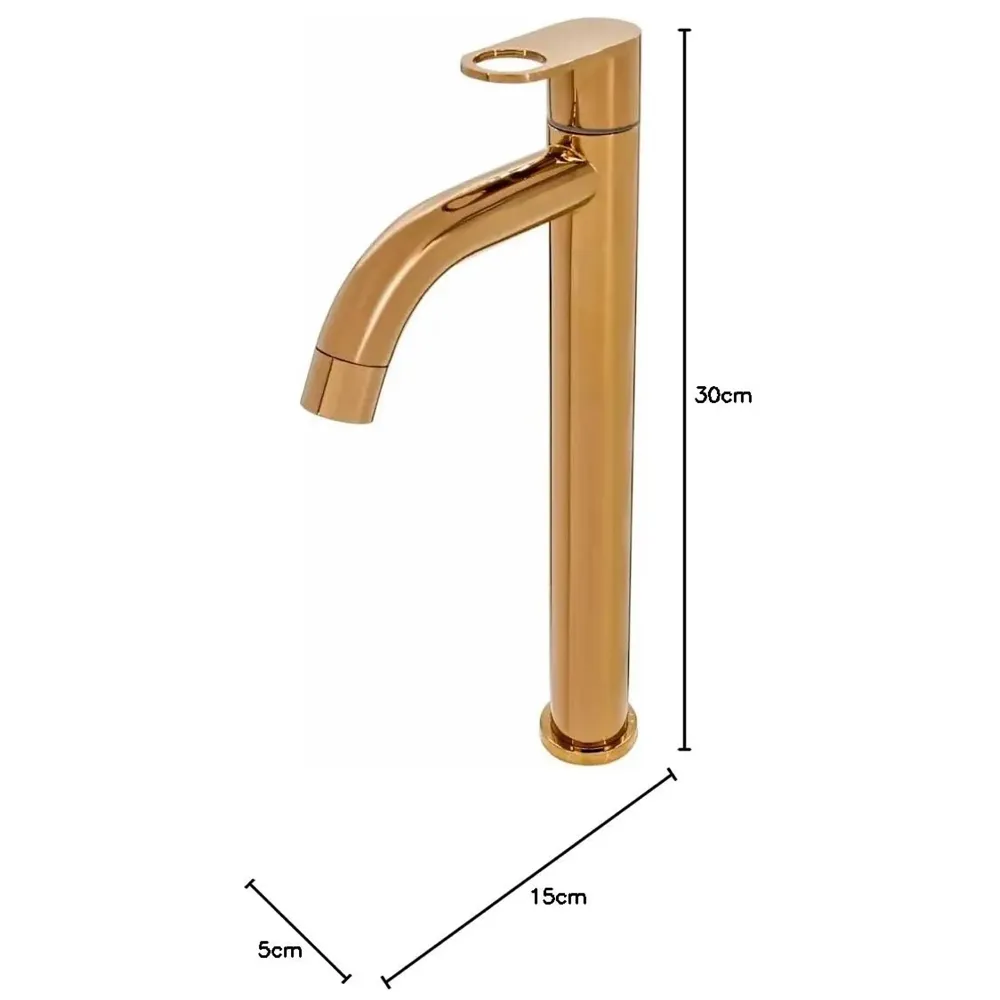 SS Extended Tall Body Pillar Cock 12'' Tap Rose Gold, Faucet, Waterfall, Single Lever, SS Material, Rosegold for Wash Basin, Bathroom 12 Inches Height - 4