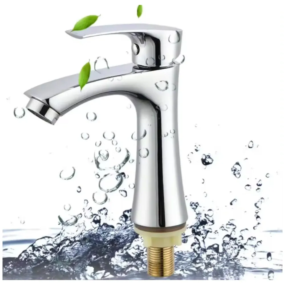 Brass Silver Chrome Single Lever Pillar Cock ~ Cold Water Only ~ 6 Inches Height Tap Faucet for Bathroom Toilet Wash Basin Long Lasting