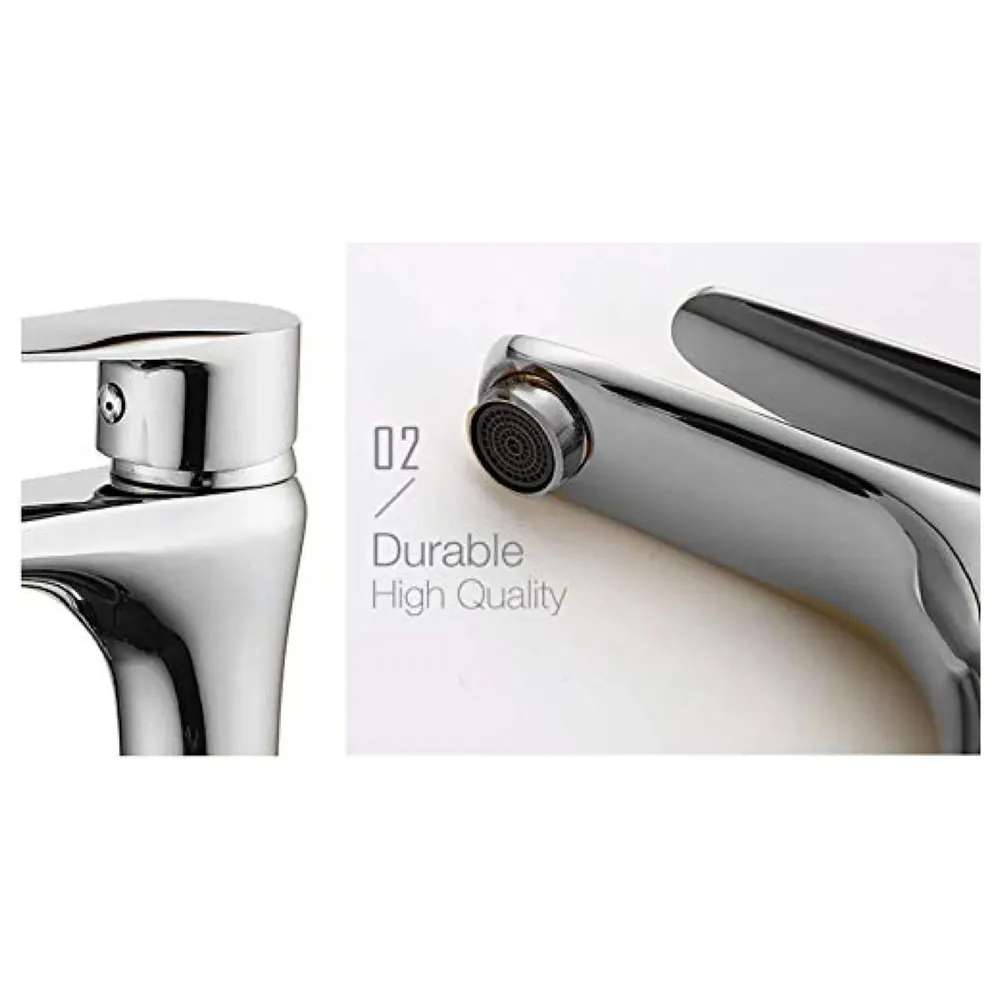 Brass Silver Chrome Single Lever Pillar Cock ~ Cold Water Only ~ 6 Inches Height Tap Faucet for Bathroom Toilet Wash Basin Long Lasting