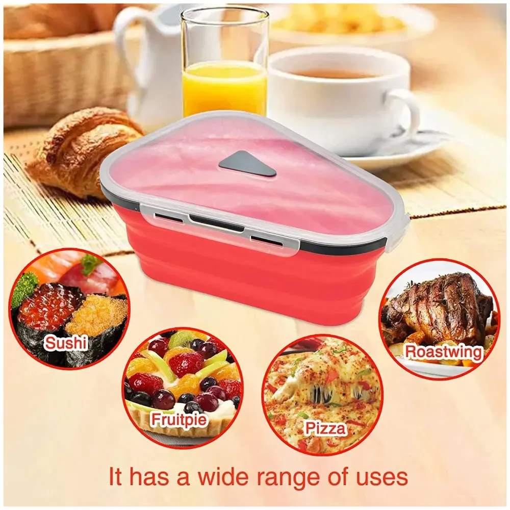 Pizza storage container, silicone pizza storage container collapsible includes 5 trays, adjustable pizza caddy to save space in the fridge and containers for the rest of the pizza slices. - 2