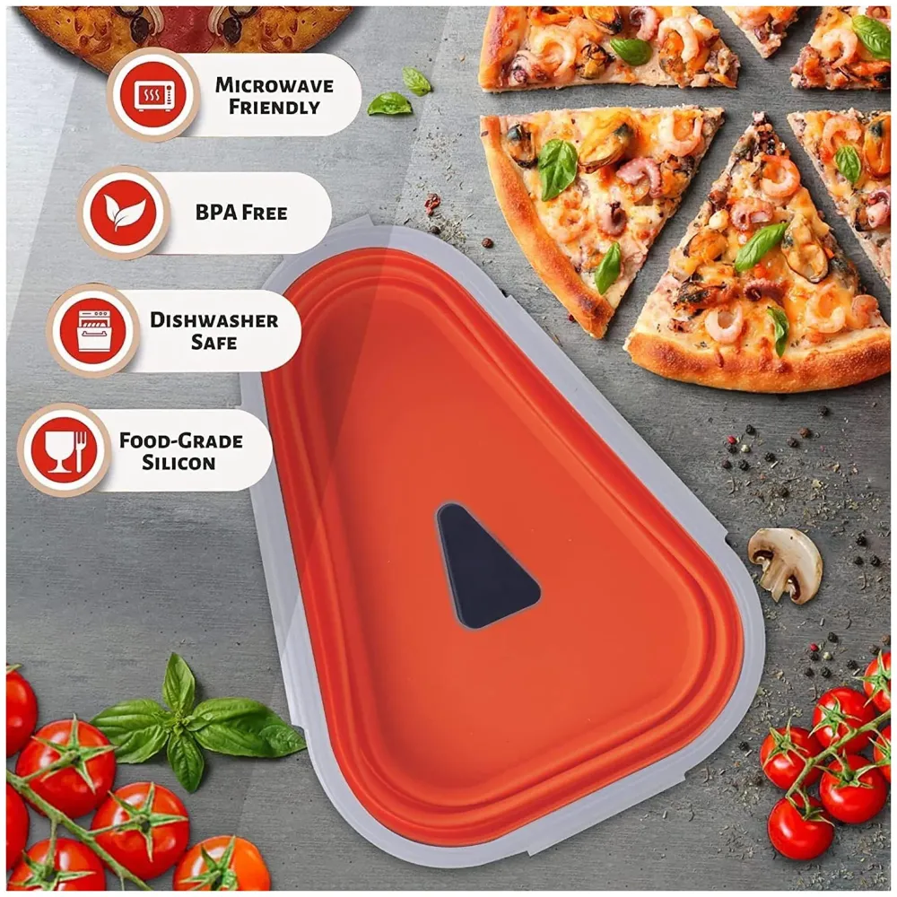 Pizza storage container, silicone pizza storage container collapsible includes 5 trays, adjustable pizza caddy to save space in the fridge and containers for the rest of the pizza slices. - 3