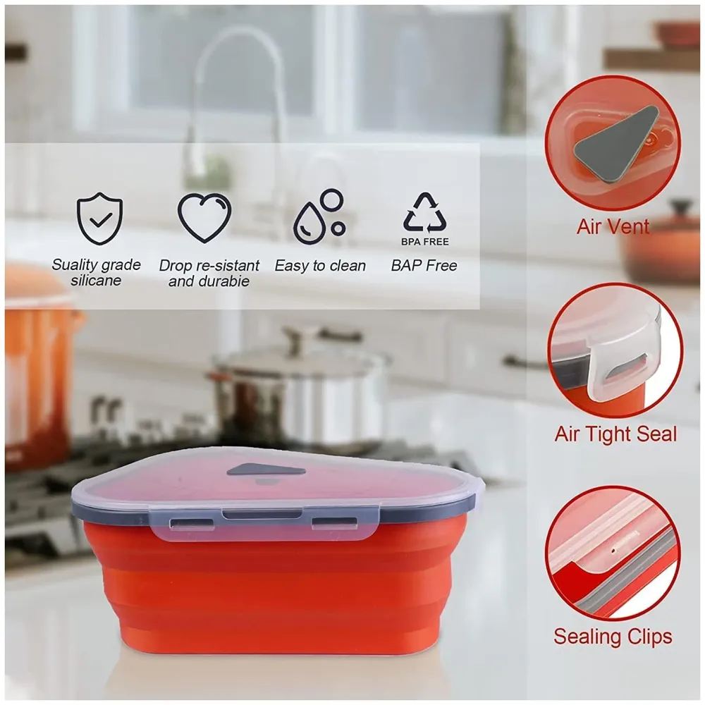 Pizza storage container, silicone pizza storage container collapsible includes 5 trays, adjustable pizza caddy to save space in the fridge and containers for the rest of the pizza slices. - 5