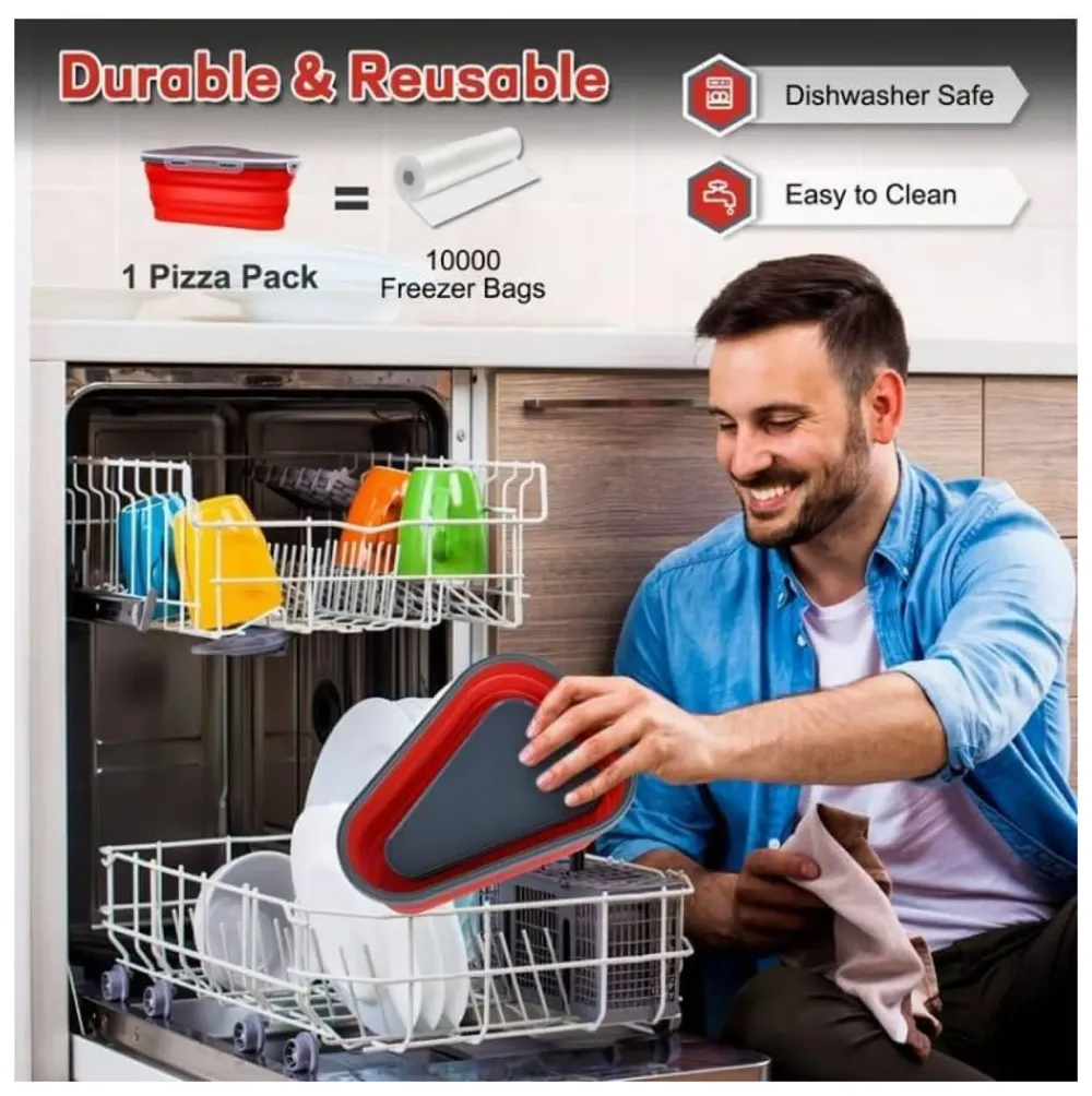 Pizza storage container, silicone pizza storage container collapsible includes 5 trays, adjustable pizza caddy to save space in the fridge and containers for the rest of the pizza slices. - 6