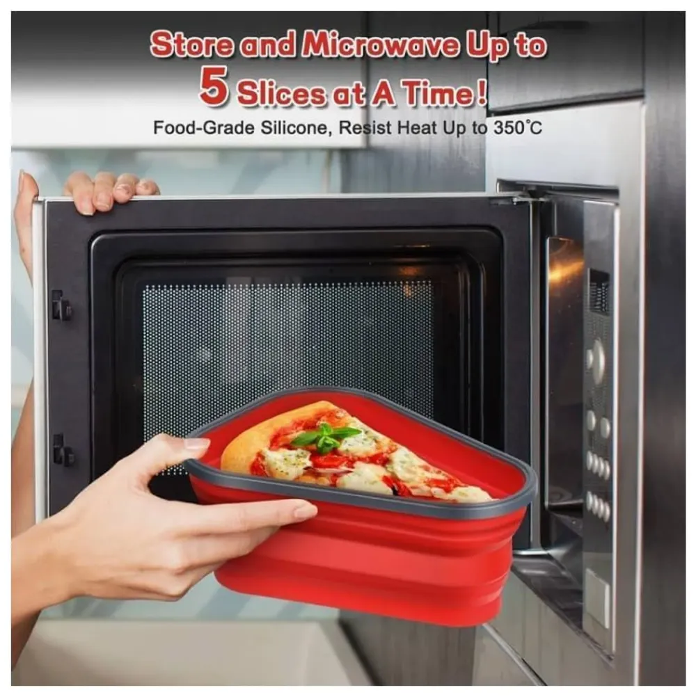 Pizza storage container, silicone pizza storage container collapsible includes 5 trays, adjustable pizza caddy to save space in the fridge and containers for the rest of the pizza slices. - 7